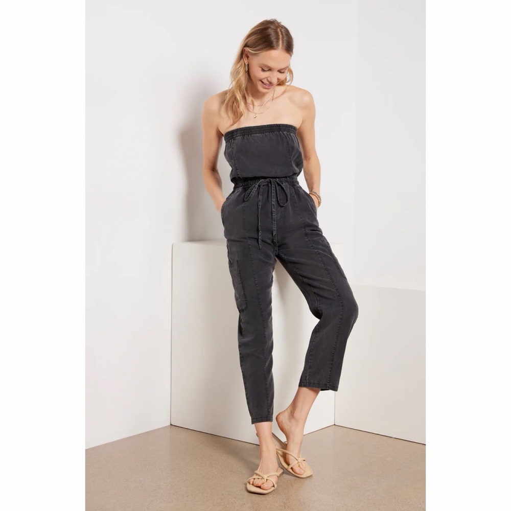 Evereve Strapless Black Utility Jumpsuit Large